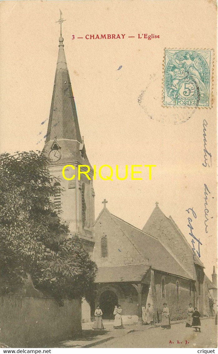 37 Chambray, L'Eglise, Femmes Et Enfants..., Affranchie 1906 + Cachet Lettre A, Visuel Pas Courant - Andere & Zonder Classificatie