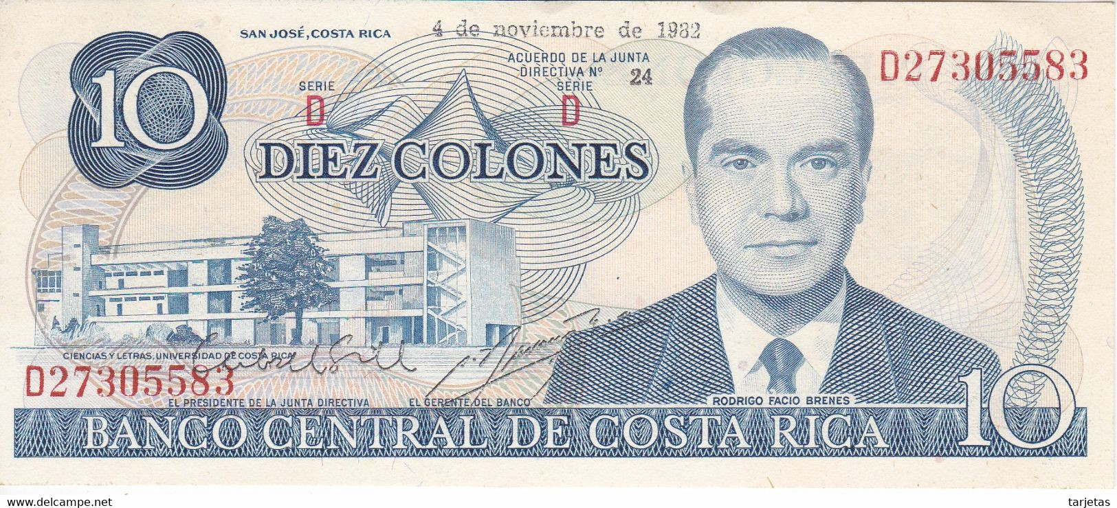 BILLETE DE COSTA RICA DE 10 COLONES DEL AÑO 1982  SIN CIRCULAR  (BANKNOTE) UNCIRCULATED - Costa Rica