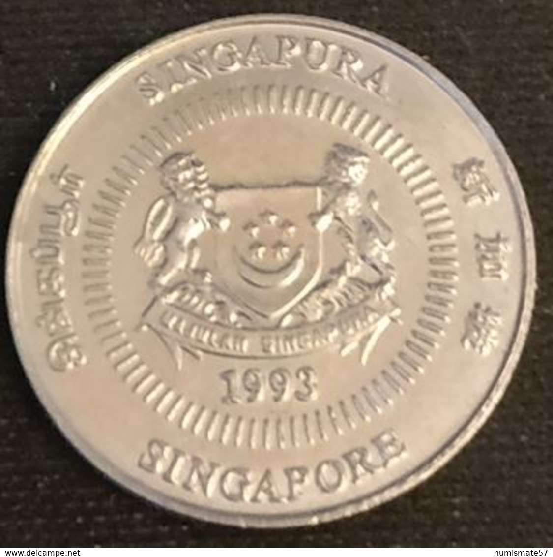 SINGAPOUR - SINGAPORE - 10 CENTS 1993 - KM 100 - ( Blason Bas ) - Singapore