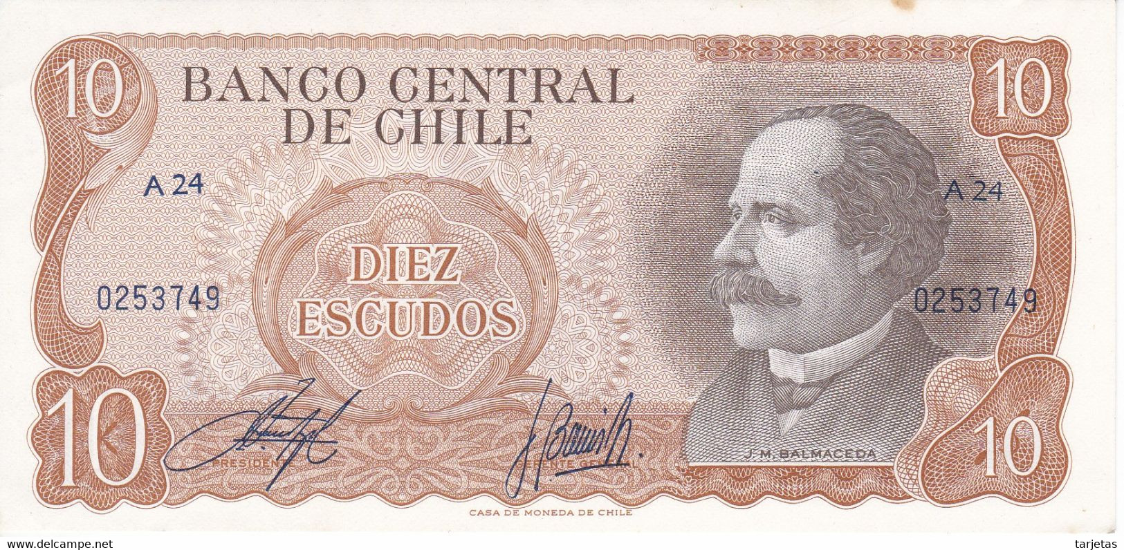 BILLETE DE CHILE DE 10 PESOS DE BALMACEDA DEL AÑO 1970 SIN CIRCULAR - UNCIRCULATED (BANK NOTE) - Chile