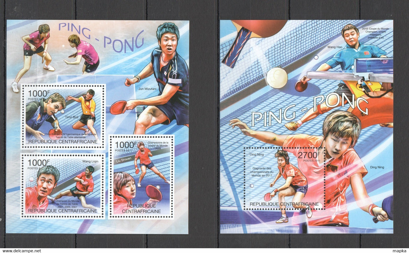 CA1007 2011 CENTRAL AFRICA CENTRAFRICAINE SPORT PING PONG TABLE TENNIS 1KB+1BL MNH - Tennis Tavolo