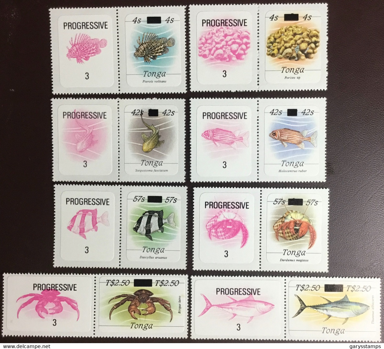 Tonga 1986 Marine Life Progressive Proof Surcharge Set Sharks Fish Crabs Shells MNH - Meereswelt