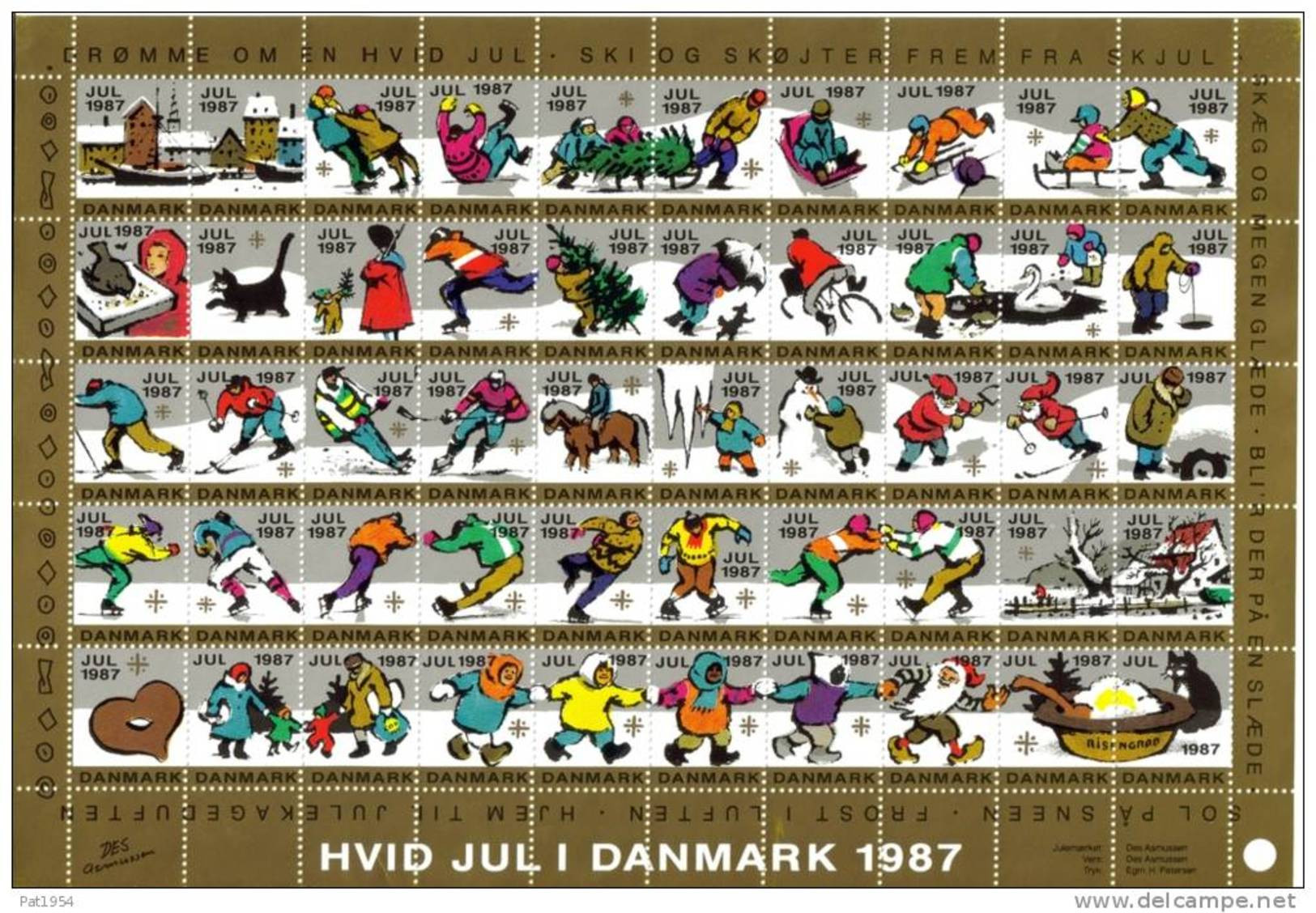 Feuille De Vignettes De Noël Du Danemark 1987 Neuve - Plaatfouten En Curiosa