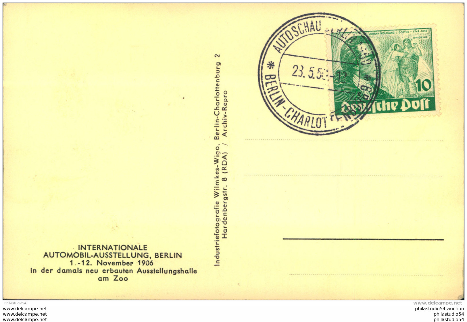 1950, 10 Pfg. Goethe Mit Sonderstempel AUTOSCHAU BERLIN Auf Sonderkarte - Other & Unclassified