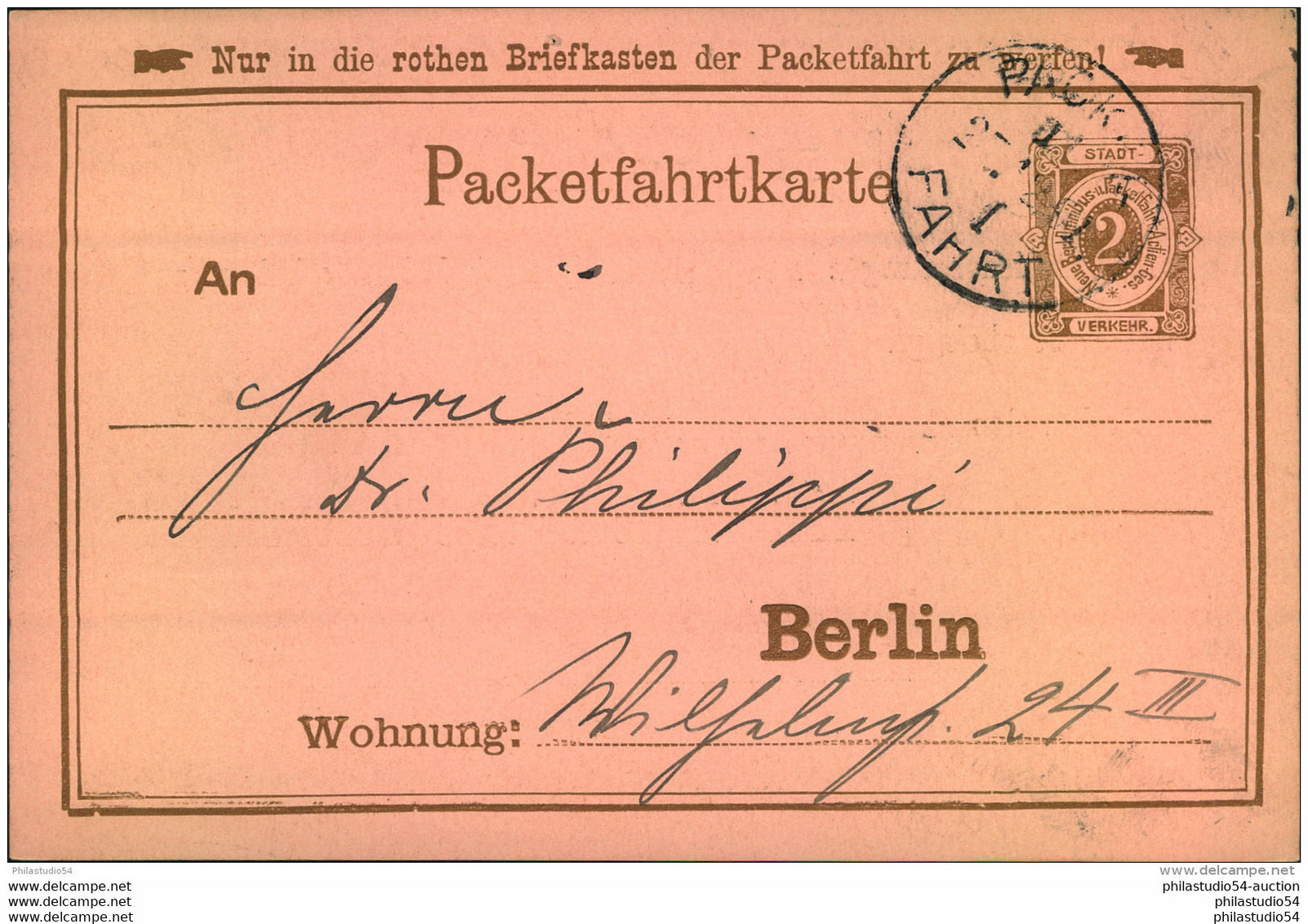 1891, PACKETFAHRT BERLIN Mit Privatem Zudruck ""Freie Litterarische Gesellschaft"" - Private & Local Mails