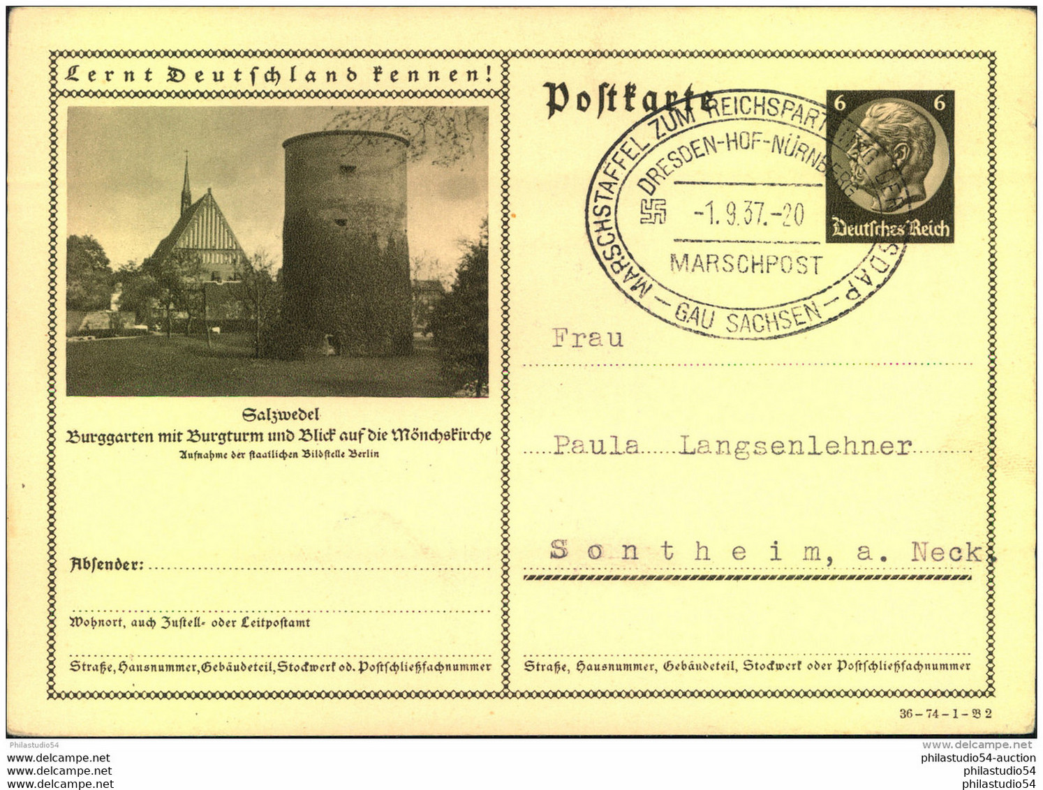 1937, MARSCHSTAFFEL ZUM REICHSPARTEITAG Auf Blanko Bildpostkarte. Relativ Seltener Stempel. - Machines à Affranchir (EMA)