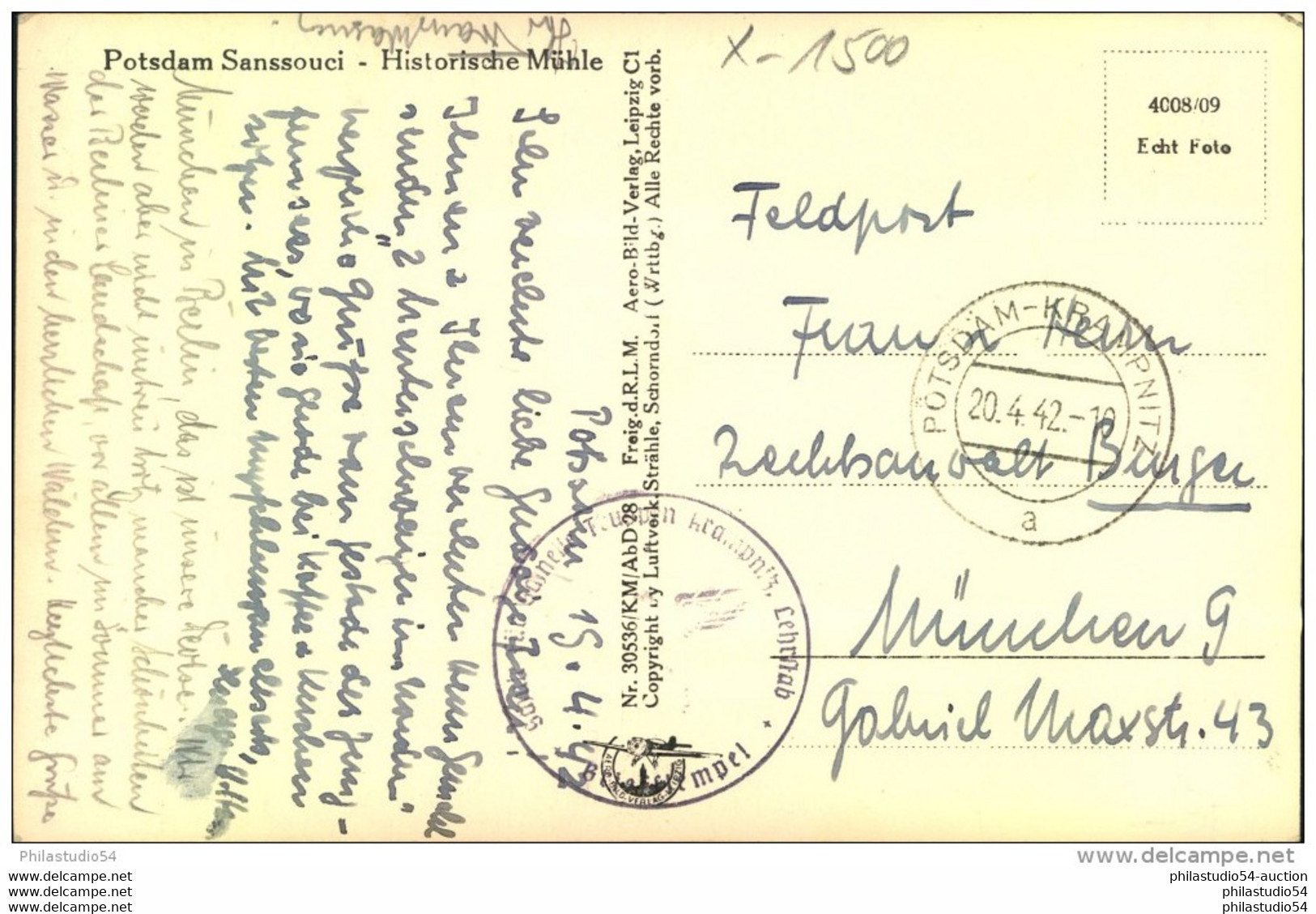 1942, BRANDENBURG, POTSDAM-KRAMPNITZ Auf Ansichtskarte - Frankeermachines (EMA)