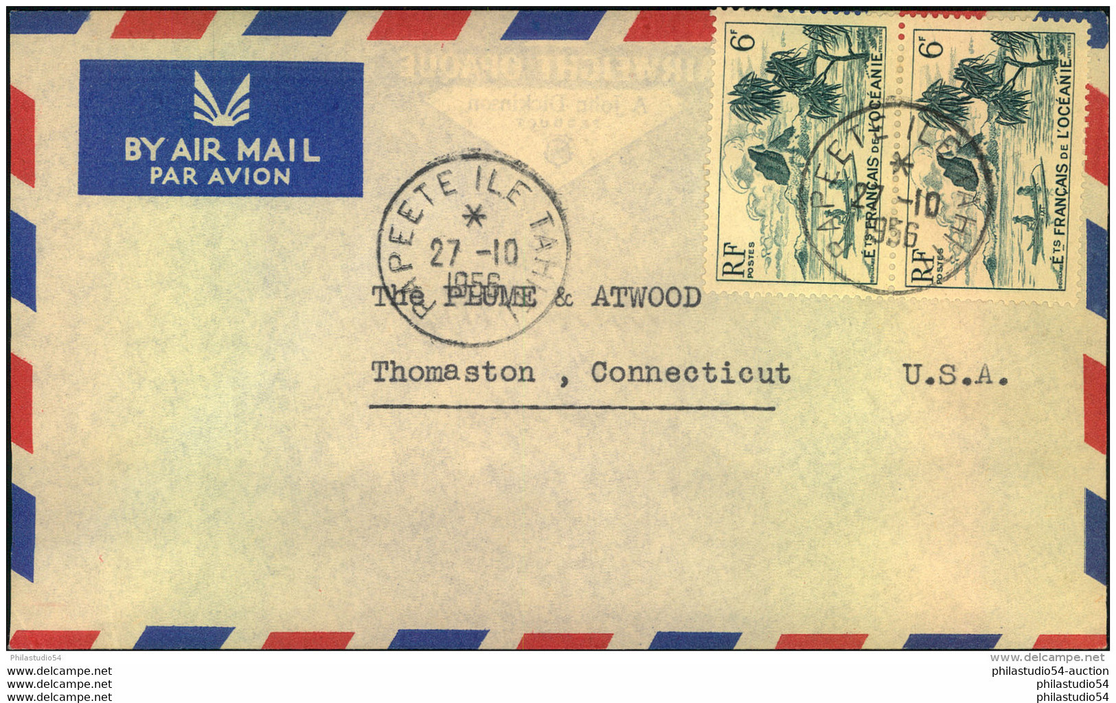 1956, Letter With Multiple Franking From PAPEETE ILE TAHITI To USA. - Altri & Non Classificati