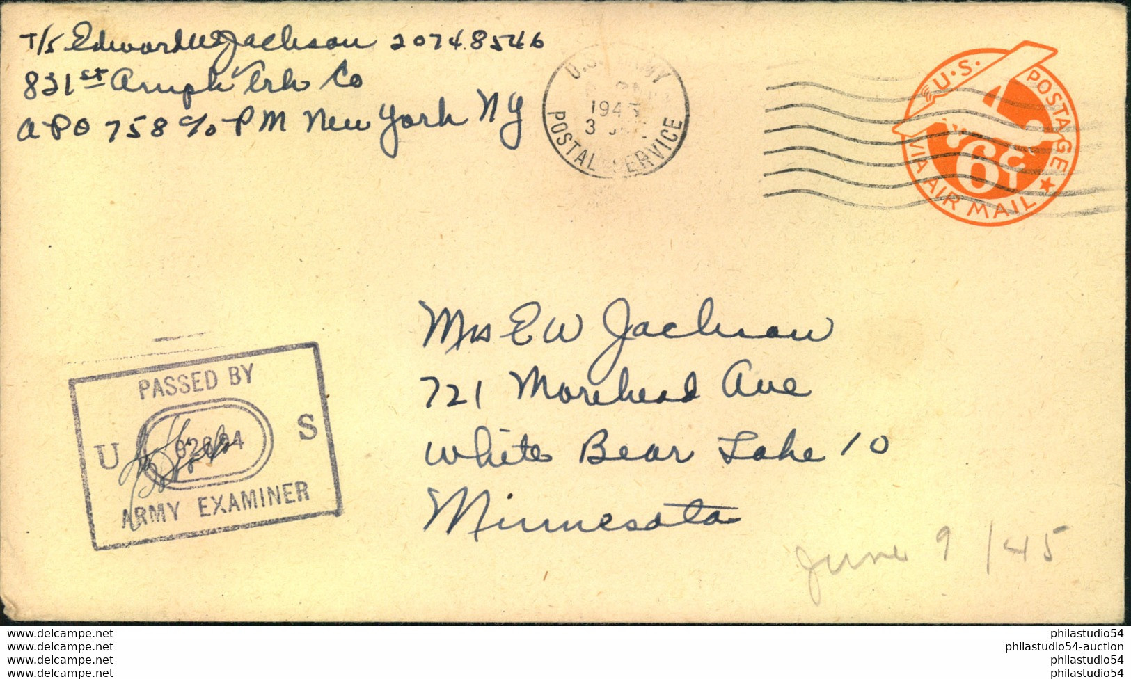 1945, US-Airmail Umschlag Absender "APO 758" Stationiert GMUND - Zensur - Otros & Sin Clasificación