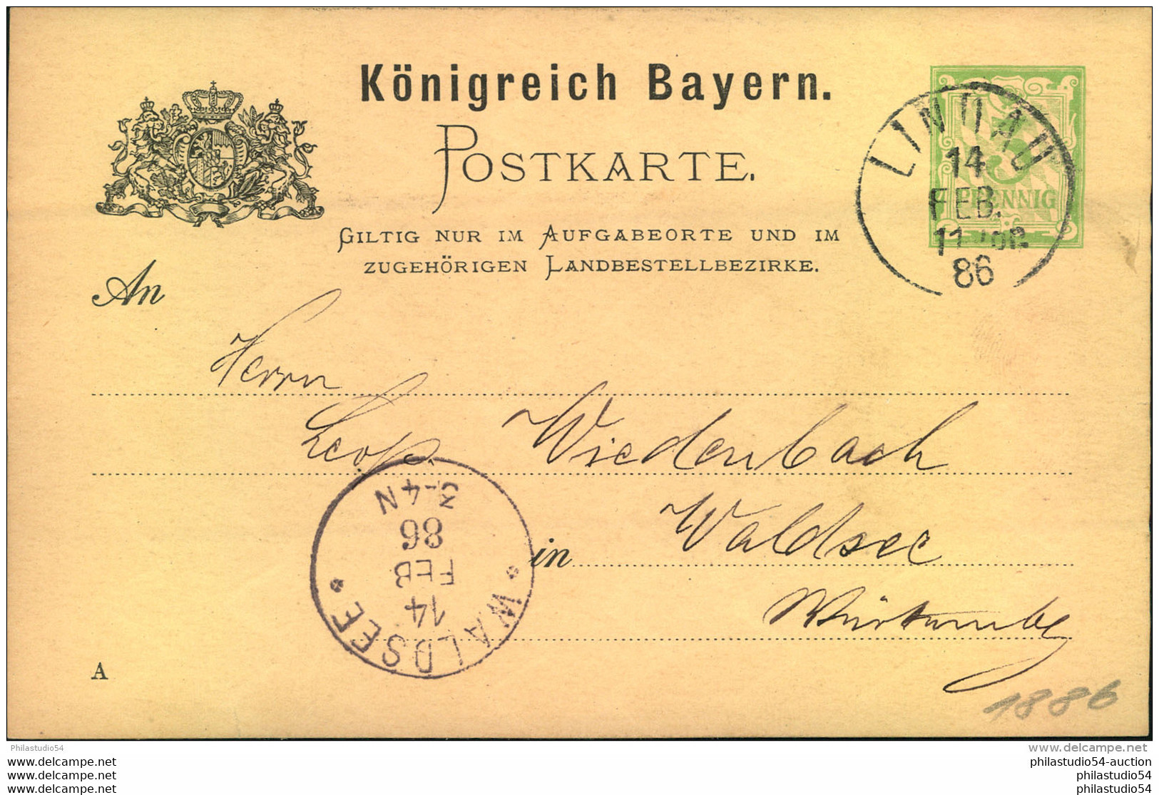 1886, 5 Pfg Ganzsachenkarte Mit Privatem Zudruck Rückseitig Ab LINDAU - Postwaardestukken