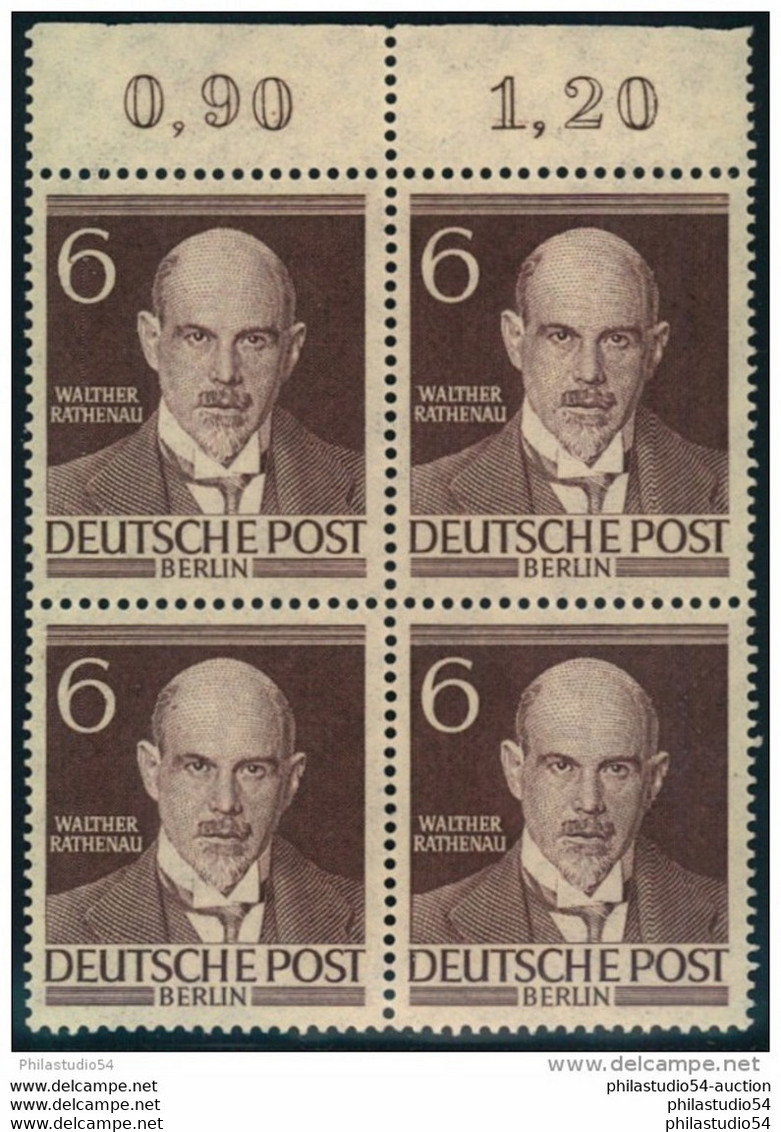 6 Pfg. Männer Postfrischer Viererblock Vom Oberrand (Mi-Nr. 93) - Neufs