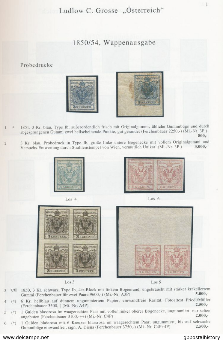 HEINRICH KÖHLER, Wiesbaden 313.AUKTION, 29. September 2001; ÖSTERREICH 1850-1865 - Auktionskataloge