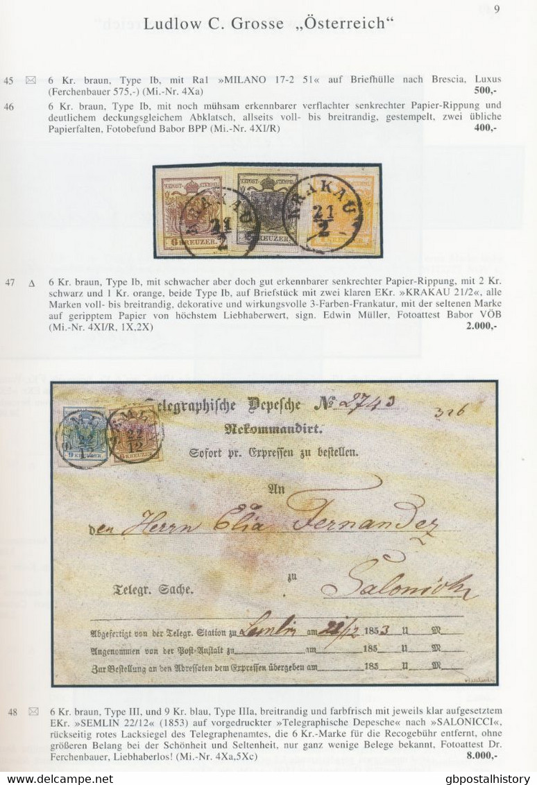 HEINRICH KÖHLER, Wiesbaden 313.AUKTION, 29. September 2001; ÖSTERREICH 1850-1865 - Catálogos De Casas De Ventas