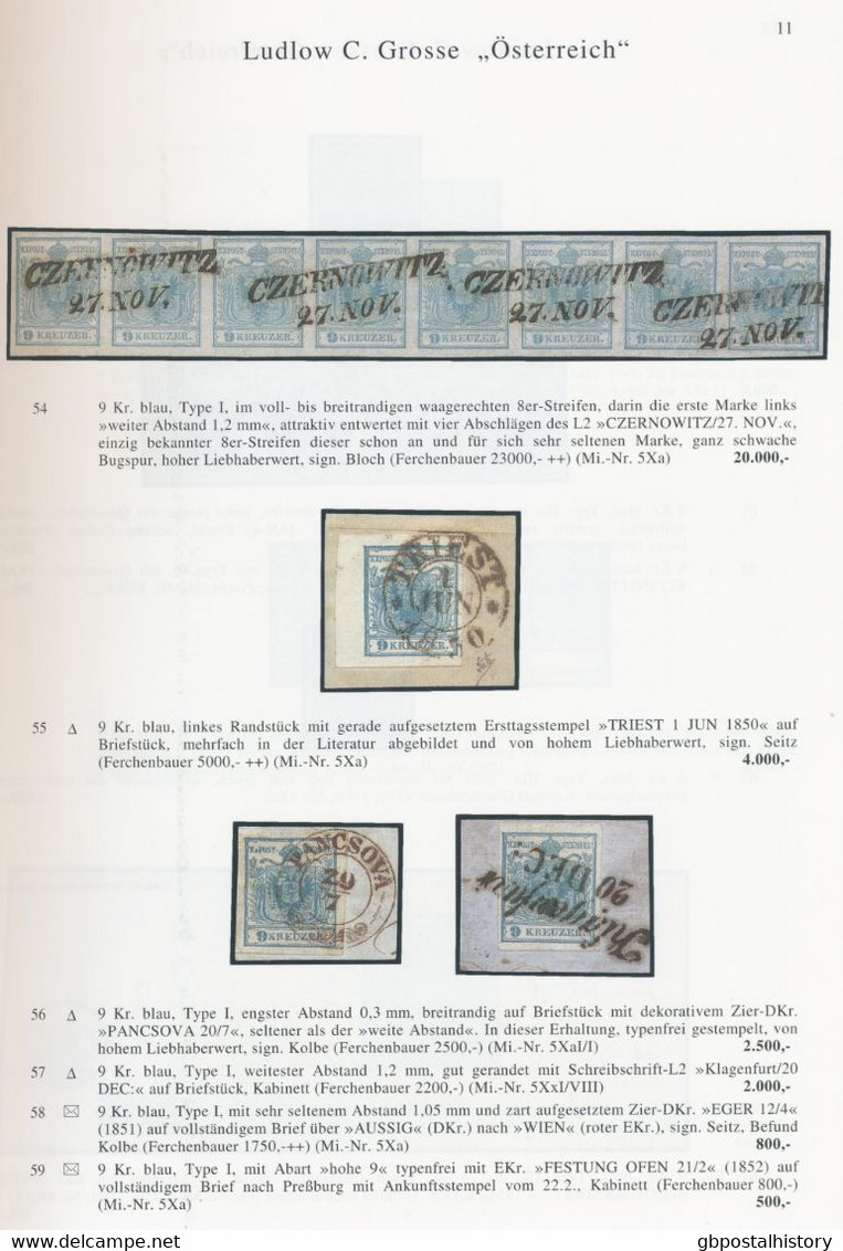 HEINRICH KÖHLER, Wiesbaden 313.AUKTION, 29. September 2001; ÖSTERREICH 1850-1865 - Catalogues For Auction Houses