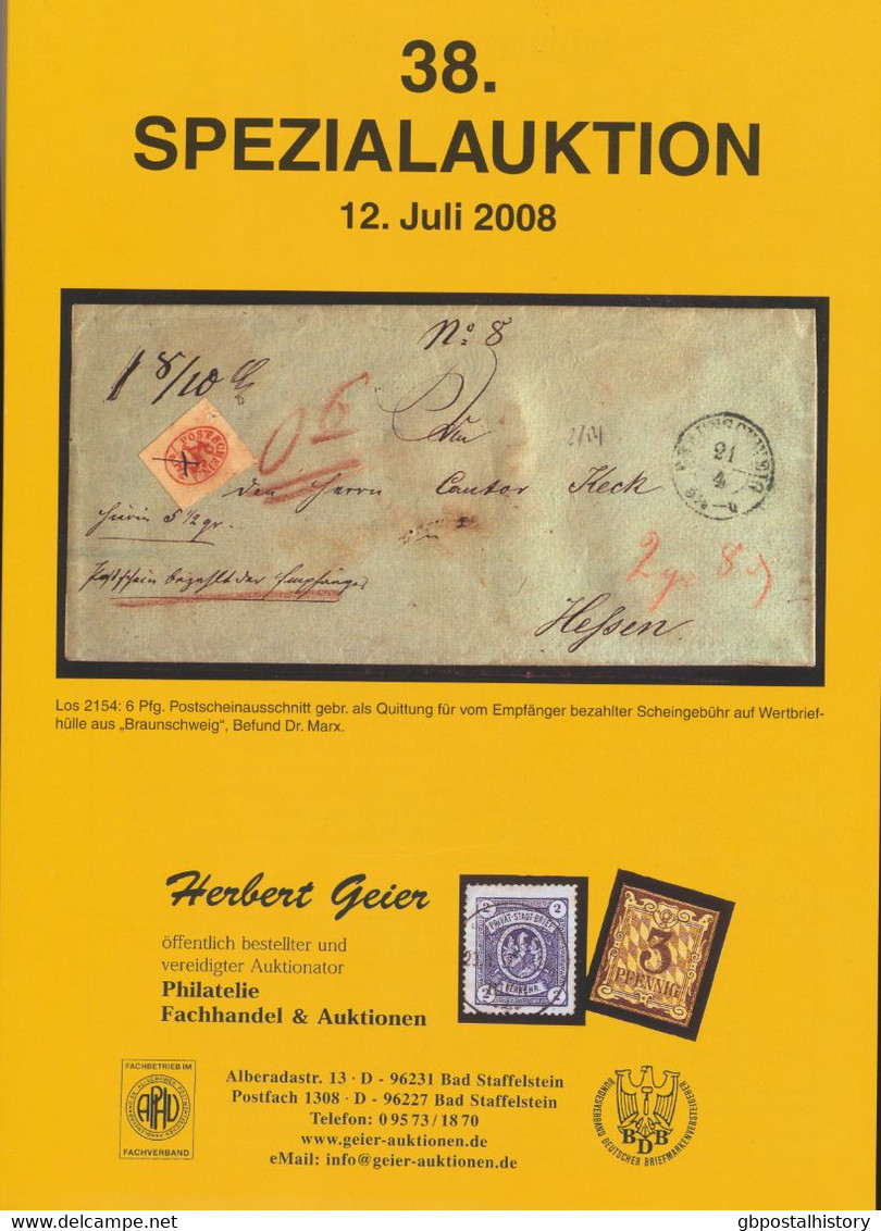 HERBERT GEIER; Bad Staffelstein; 38. SPEZIALAUKTION, 12. Juli 2008; 12,377 Lose; - Catalogues De Maisons De Vente