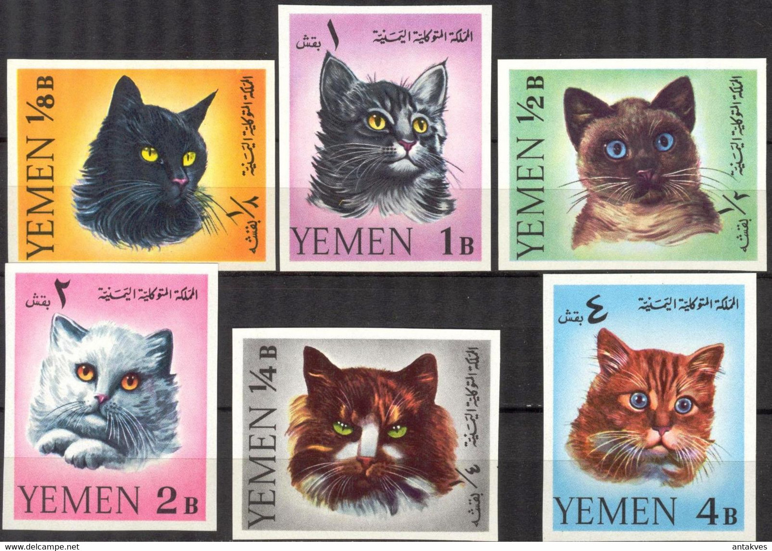 {Y132} Yemen Domestic Cats Set Of 6 Imperf. MNH** Mi:173/8 75.00 Eur. - Yemen