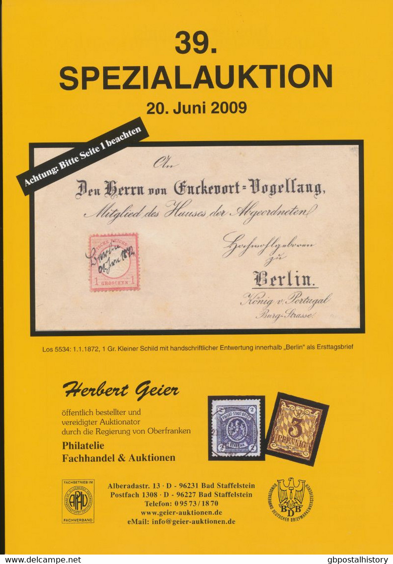 HERBERT GEIER; Bad Staffelstein; 39. SPEZIALAUKTION, 20. Juni 2009; 12,563 Lose; - Catalogues De Maisons De Vente