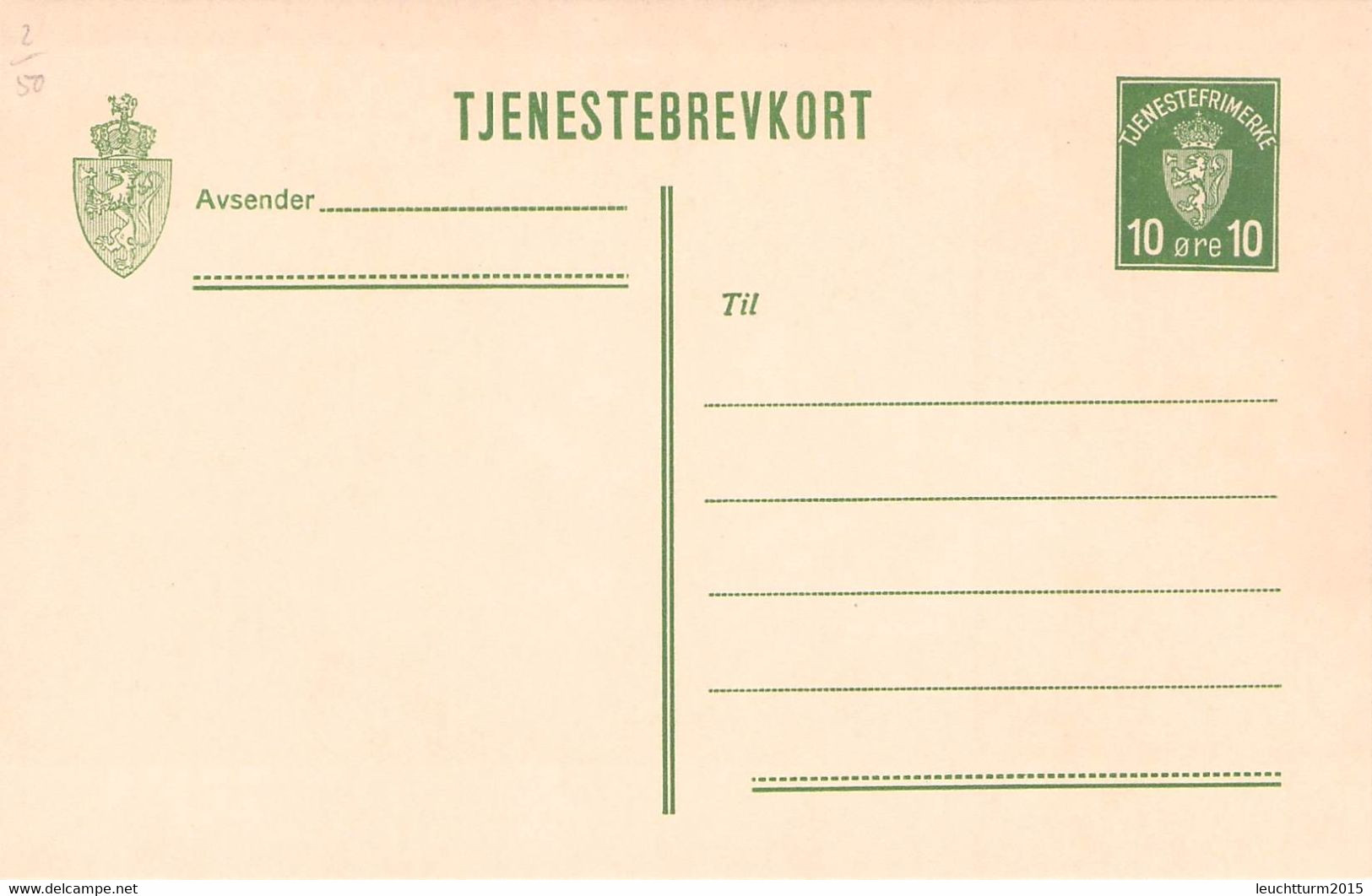 NORWAY - TJENESTEBREVKORT 10 ÖRE Unc /Q223 - Enteros Postales