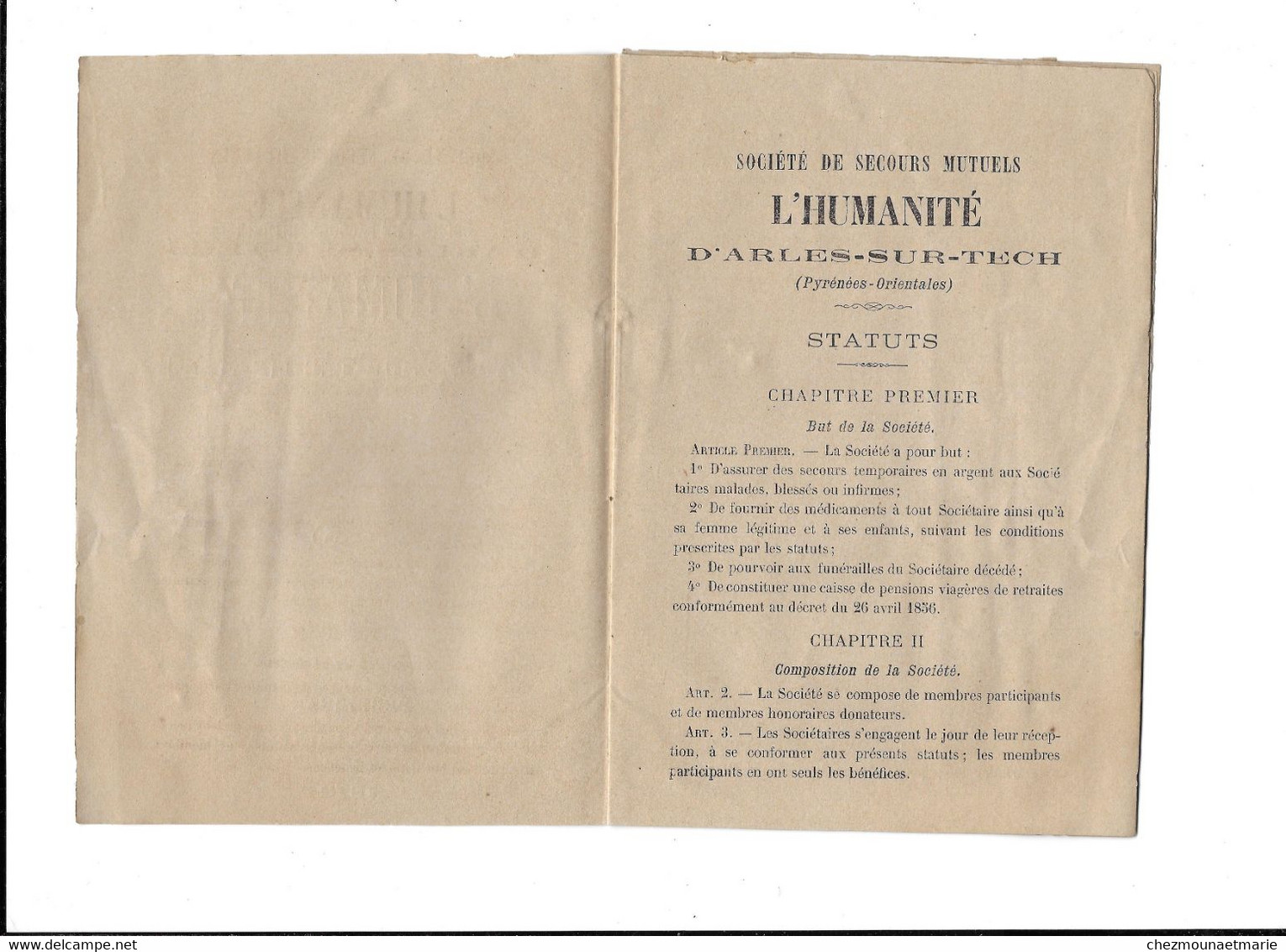 ARLES SUR TECH (66) 1879 A 1886 - SIRERE JOSEPH NEGOCIANT - LIVRET SOCIETE DE SECOURS MUTUELS + FASCICULE -