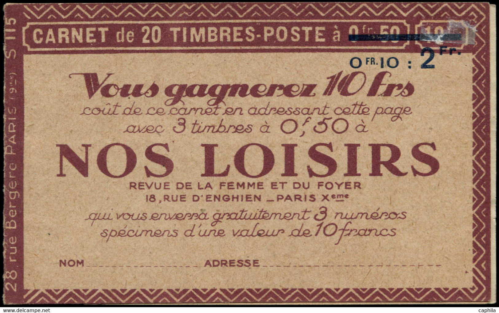 ALGERIE Carnets ** - Maury 7, Carnet Complet 2f. Série 115 (sans Agrafe, * Sur Couverture): 10c. Lilas Kasbah - Cote: 50 - Sonstige & Ohne Zuordnung