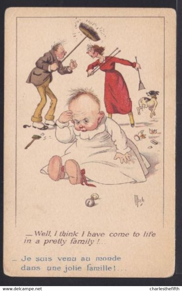 ILLUSTRATEUR MICH 7800 * CES COQUINS D'ENFANTS - I HAVE COME TO LIFE IN A PRETTY FAMILY - Baby - Dog - Cartes Humoristiques