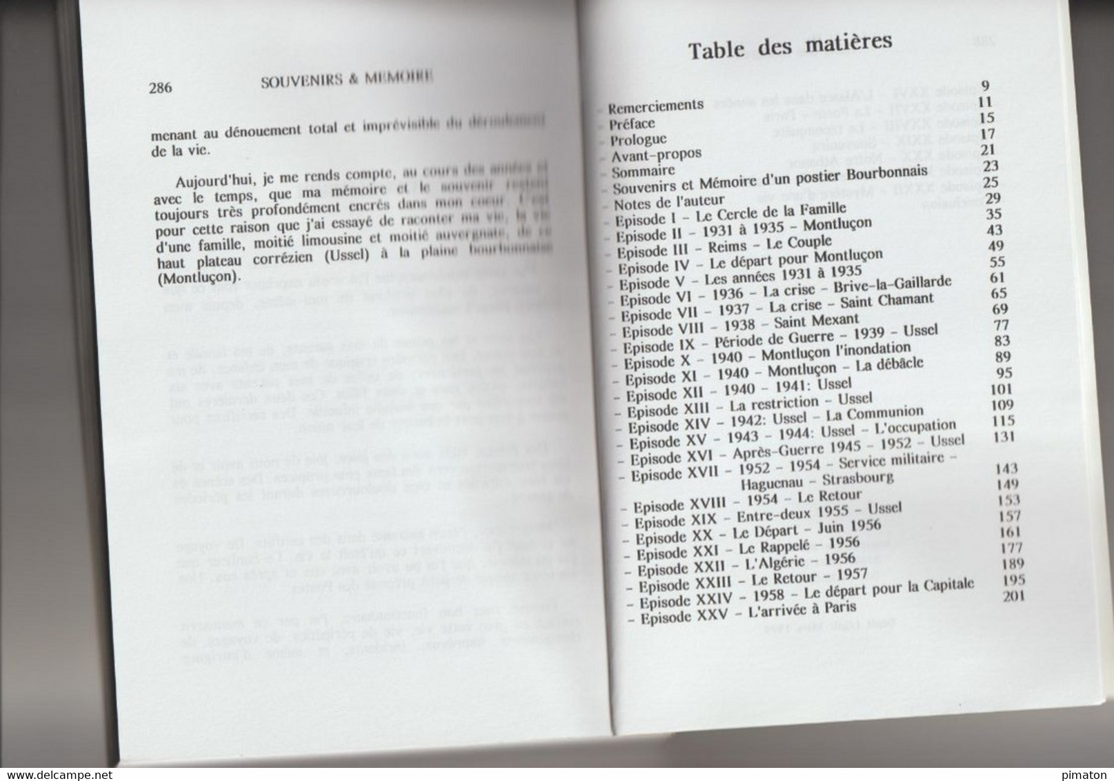 Livre De 286 Pages : SOUVENIRS & MEMOIRED'UN POSTIER BOURBONNAIS   Par Henri MAS  1999 - Bourbonnais