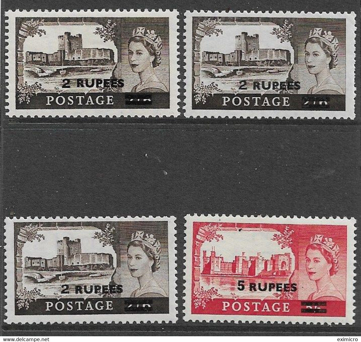 BRITISH POSTAL AGENCIES IN EASTERN ARABIA 1955 - 1960 2R ON 2s 6d X 3, 5R On 5s SG56, 56a, 56b, 57 MOUNTED MINT Cat £62+ - Other & Unclassified