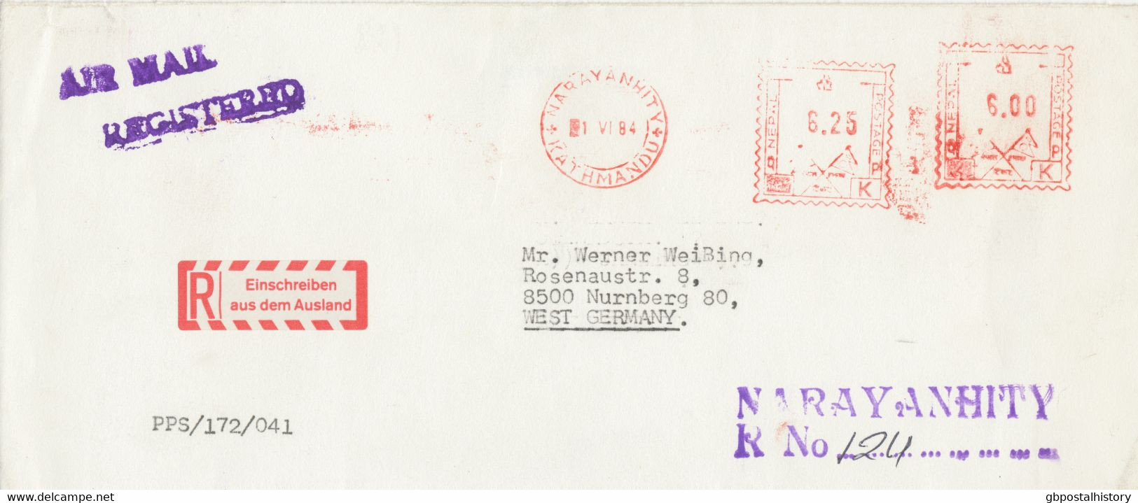 1984, Envelope Of The King Of NEPAL (Birendra Bir Bikram Shah Dev King Of Nepal 1972-2001) With Meterpost Cancel 6. K - Nepal