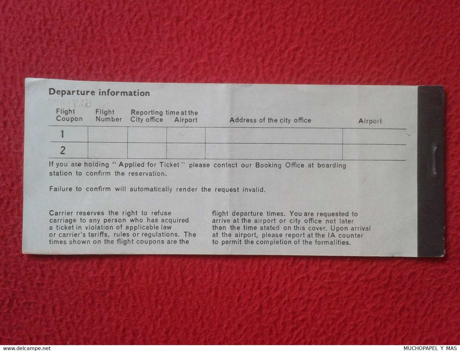 TARJETA DE EMBARQUE...PASSENGER TICKET AND BAGGAGE CHECK CHEKING AIR LINES INDIA LINEAS AÉREAS AIRLINES AVIATION INDIAN. - Bordkarten