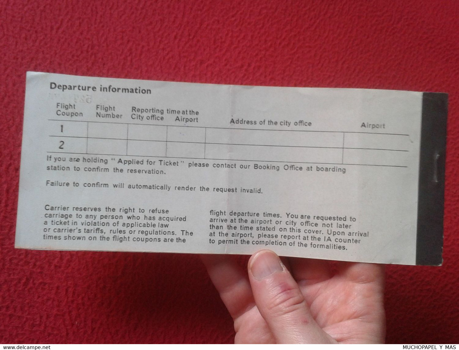 TARJETA DE EMBARQUE...PASSENGER TICKET AND BAGGAGE CHECK CHEKING AIR LINES INDIA LINEAS AÉREAS AIRLINES AVIATION INDIAN. - Boarding Passes