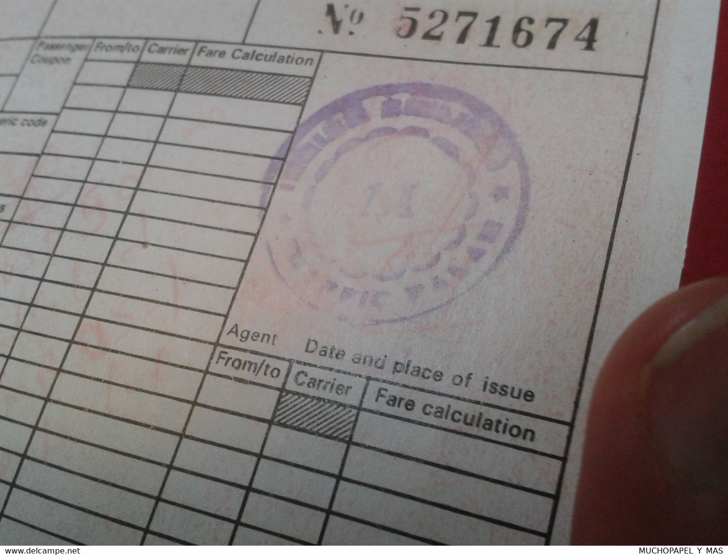 TARJETA DE EMBARQUE...PASSENGER TICKET AND BAGGAGE CHECK CHEKING AIR LINES INDIA LINEAS AÉREAS AIRLINES AVIATION INDIAN.