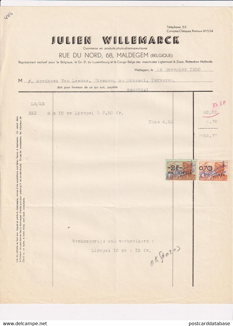 Julien Willemarck - Commerce En Produits Phyto-pharmaceutiques - Maldegem - Factuur 1950 - Perfumería & Droguería