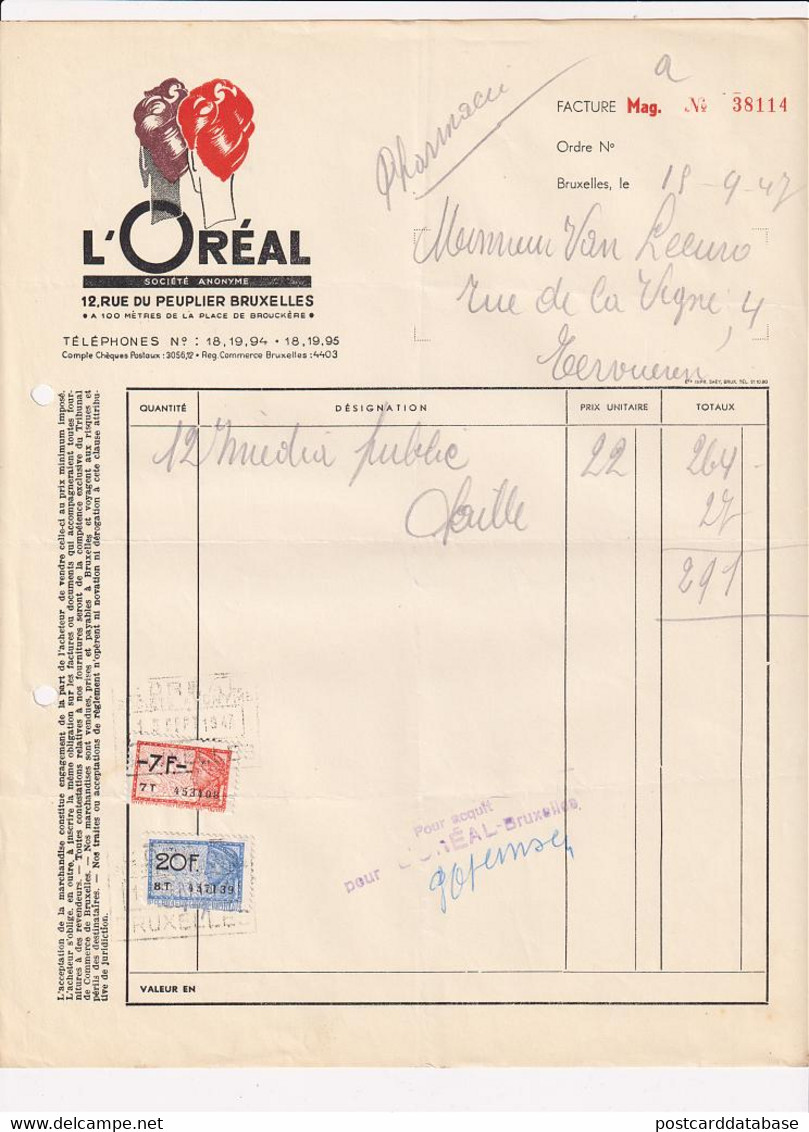 L'Oreal Bruxelles 1947 - Facture - Perfumería & Droguería