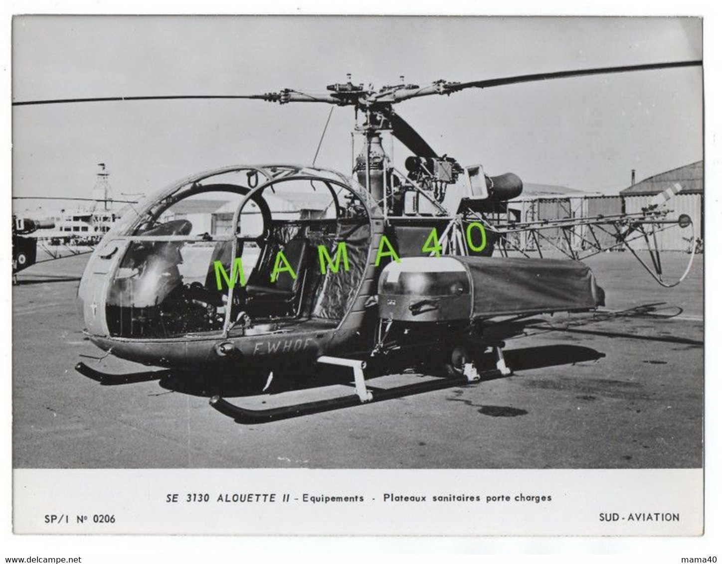 GRANDE PHOTO - HELICOPTERE - ALOUETTE II - PLATEAUX SANITAIRES PORTE CHARGES - SUD AVIATION - Aviation