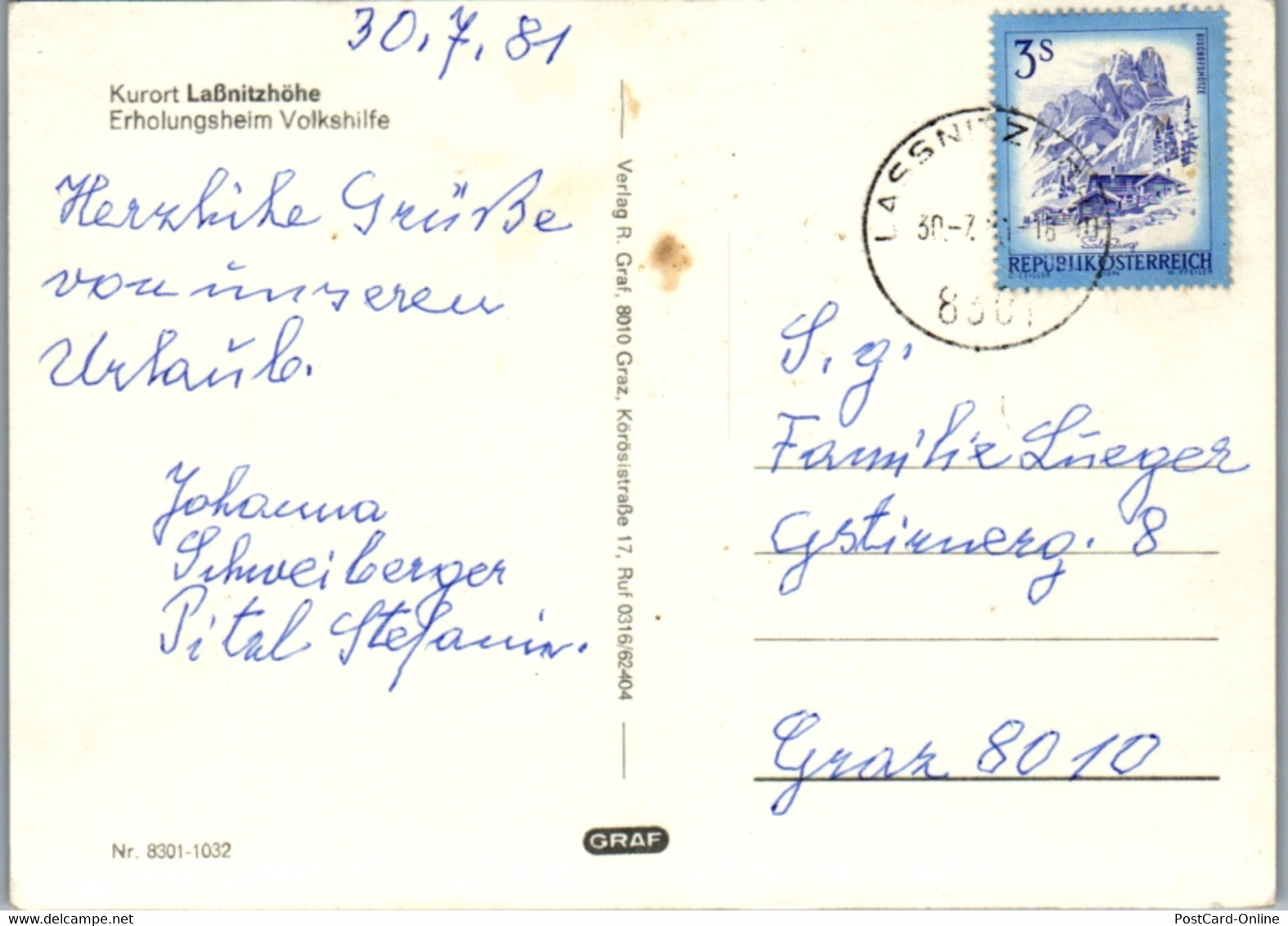 5148  - Steiermark , Laßnitzhöhe , Erholungsheim Volkshilfe - Gelaufen 1981 - Lassnitzhöne