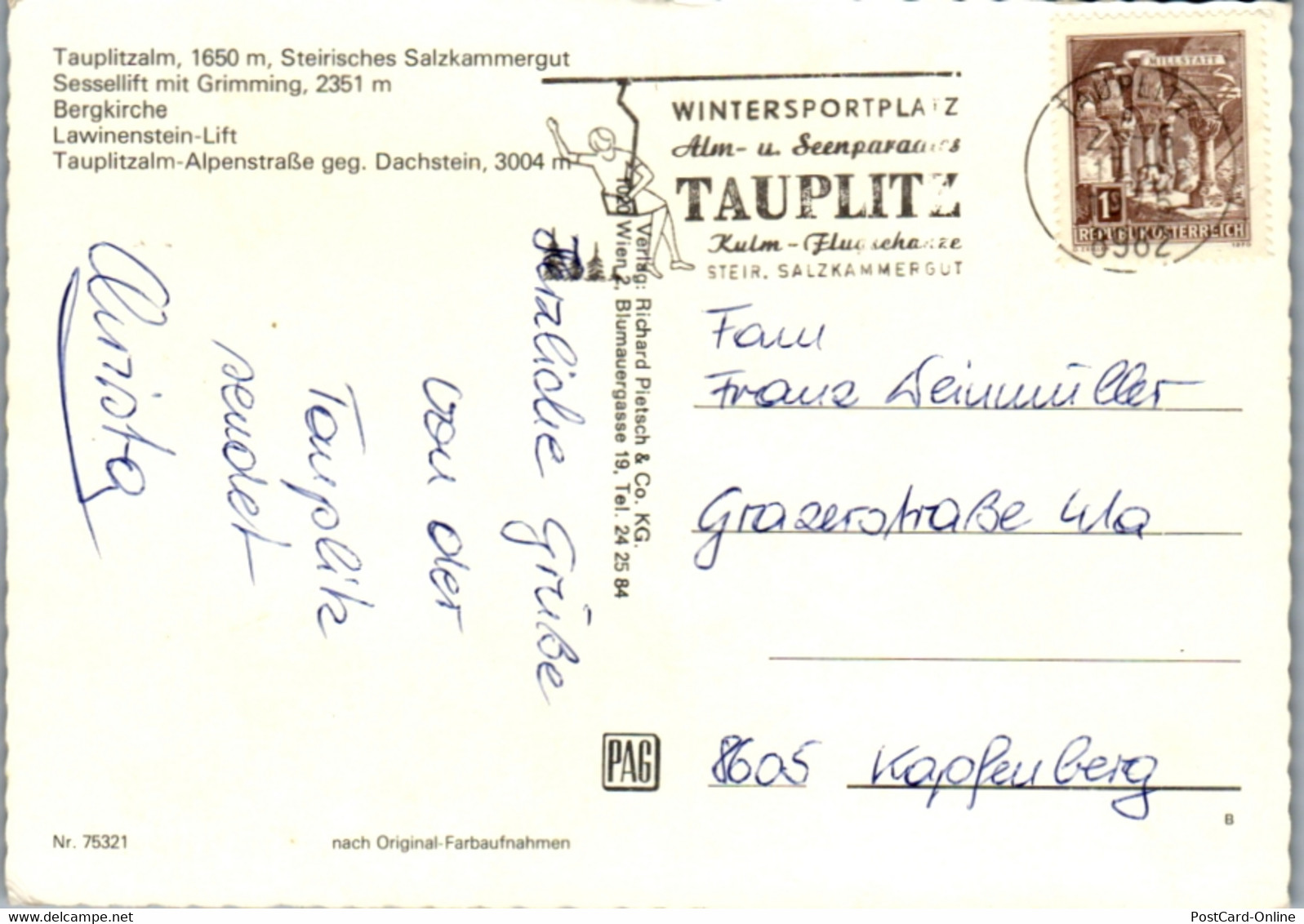 5243  - Steiermark , Tauplitzalm , Sessellift Mit Grimming , Bergkirche , Lawinenstein Lift , Dachstein - Gelaufen 1975 - Tauplitz