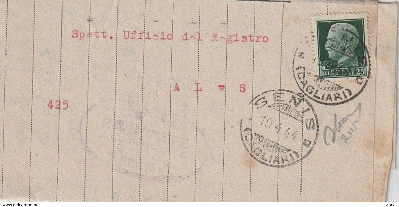 A53. Senis. 1944. Annullo Guller SENIS (CAGLIARI), , Su Rispedizione Per ALES - Altri & Non Classificati
