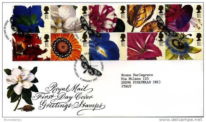 GREAT BRITAIN - 1997  GREETINGS  FLOWERS    FDC - Unclassified