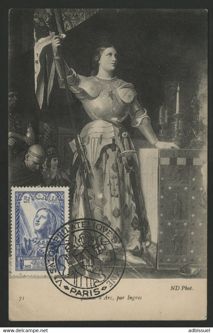 N° 768 JEANNE D'ARC Sur CARTE MAXIMUM + Cachet Illustré "V° SALON PHILATELIQUE D'AUTOMNE PARIS 12/11/51" - 1940-1949