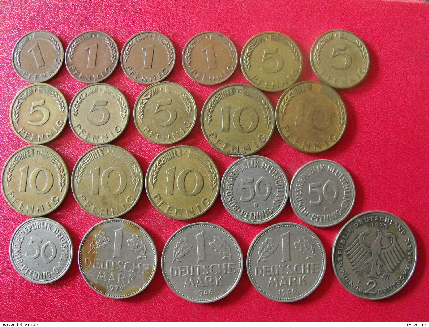 Allemagne Deutschland. Lot De 21 Pièces De 1, 5, 10, 50 Pfennig, 1, 2 Mark 1949/1990 - Verzamelingen