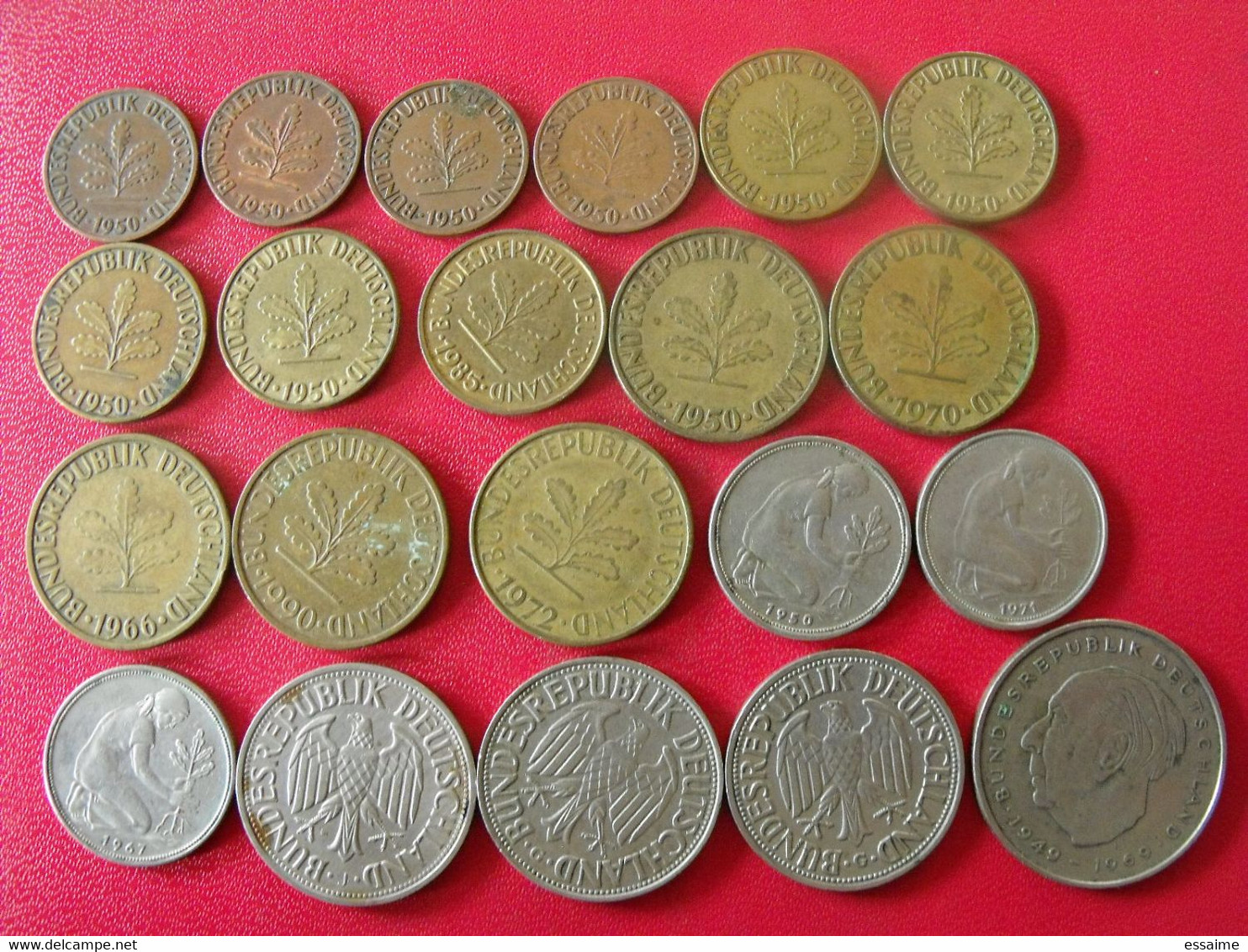 Allemagne Deutschland. Lot De 21 Pièces De 1, 5, 10, 50 Pfennig, 1, 2 Mark 1949/1990 - Sammlungen