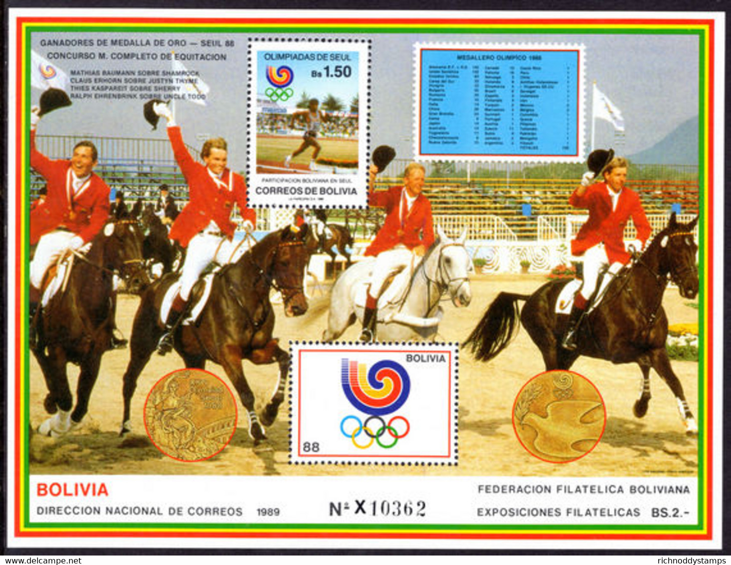 Bolivia 1989 Olympics Souvenir Sheet Unmounted Mint. - Bolivia