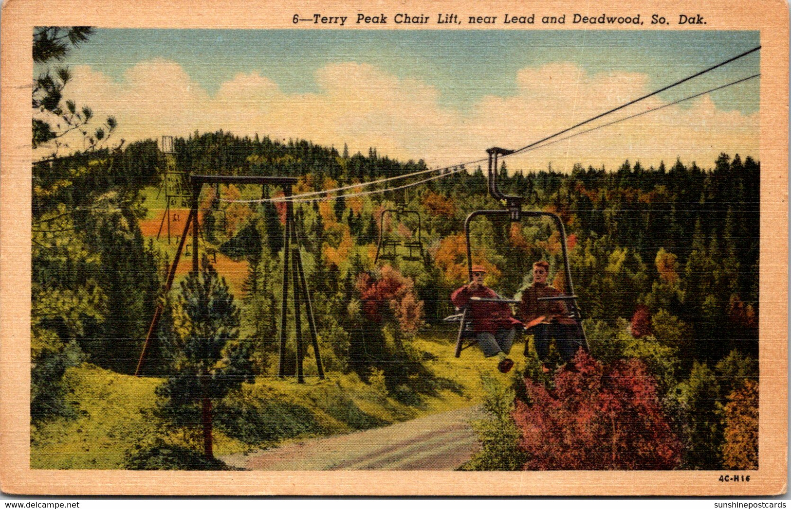 South Dakota Terry Peak Chair Lift Near Lead And Deadwood 1955 Curteich - Otros & Sin Clasificación