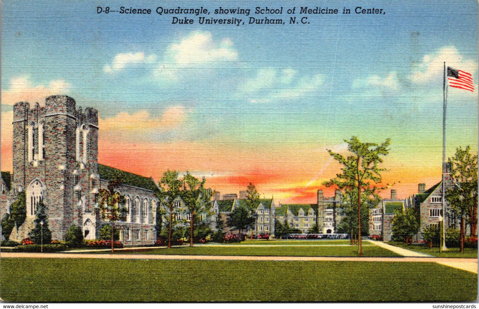 North Carolina Durham Science Quadrangle Showing School Of Medicine In Center Duke University Curteich - Durham