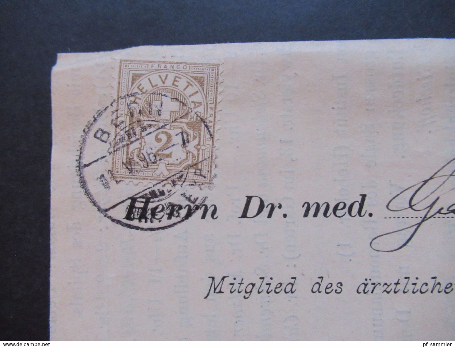 Schweiz 1896 Nr. 50 EF Drucksache Einladung Zur LI. Versammlung Des ärztlichen Centralvereins Im Bernoullianum In Basel - Cartas & Documentos