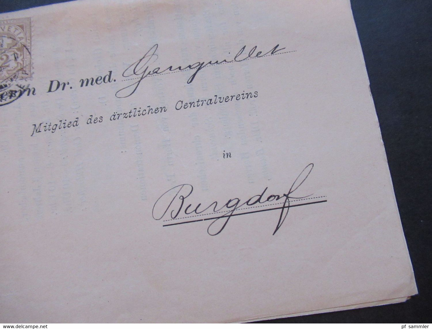 Schweiz 1896 Nr. 50 EF Drucksache Einladung Zur LI. Versammlung Des ärztlichen Centralvereins Im Bernoullianum In Basel - Lettres & Documents