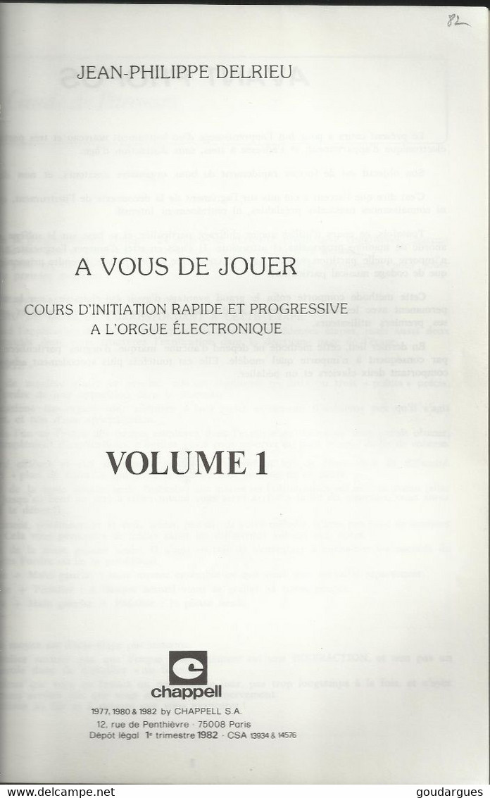 Cours D'initiation Rapide Et Progressive à L'orgue électronique Par Jean-Philippe Delrieu - Publication 1982 - Unterrichtswerke