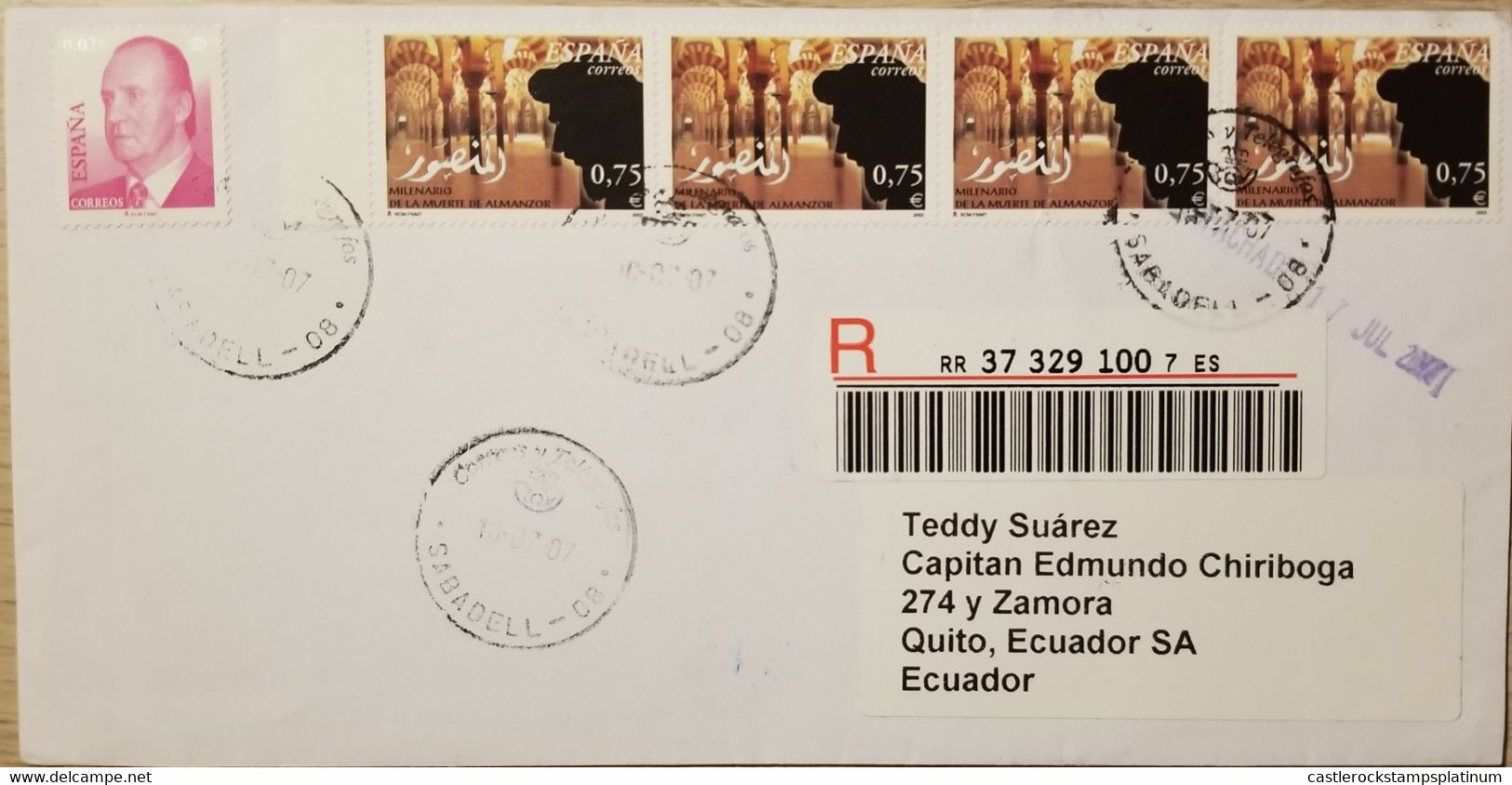 A) 2007, SPAIN, FROM SABADELL TO QUITO-ECUADOR, DEATH OF ALMANZOR STAMPS - Cartas & Documentos