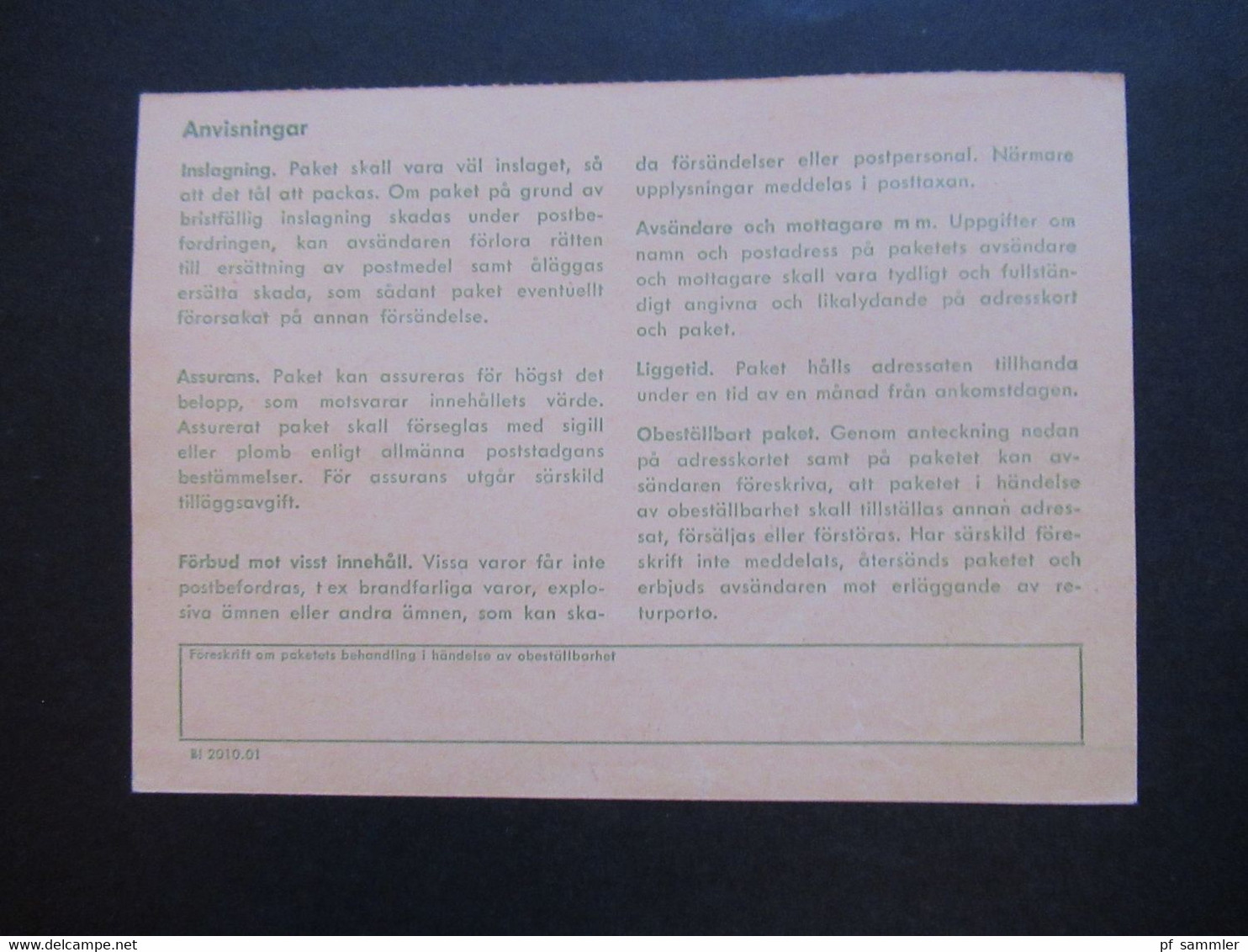 Schweden 1970 / 74 Paketkarten 7 Stück davon 2x nach England violetter Stempel Hämtas pä postanstalten Kristallvägen 1