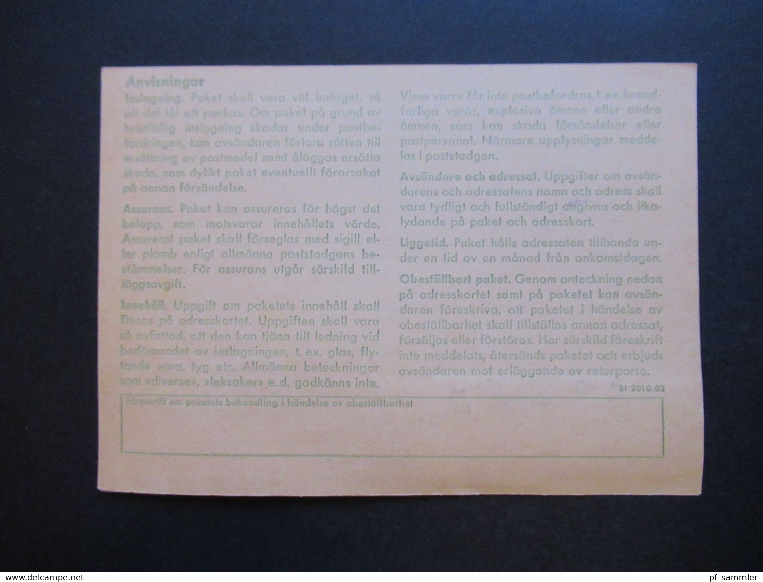 Schweden 1970 / 74 Paketkarten 7 Stück davon 2x nach England violetter Stempel Hämtas pä postanstalten Kristallvägen 1